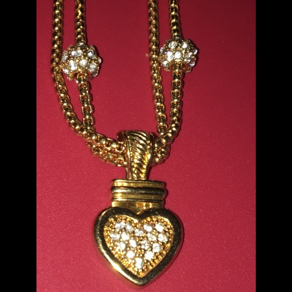 Vintage DBL Strand Necklace Crystal HEART pendant - Picture 2 of 13